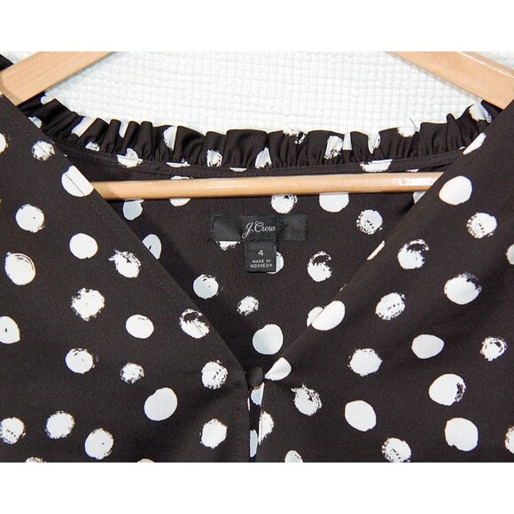 J. Crew Womens Sz 4 Polka Dot Peplum Button Front long sleeve Blouse Black - Picture 2 of 3